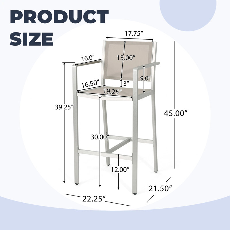 Set of 2 Barstool Pair - 45" Tall Aluminum Frame Stools with Weather-Resistant Mesh Seating