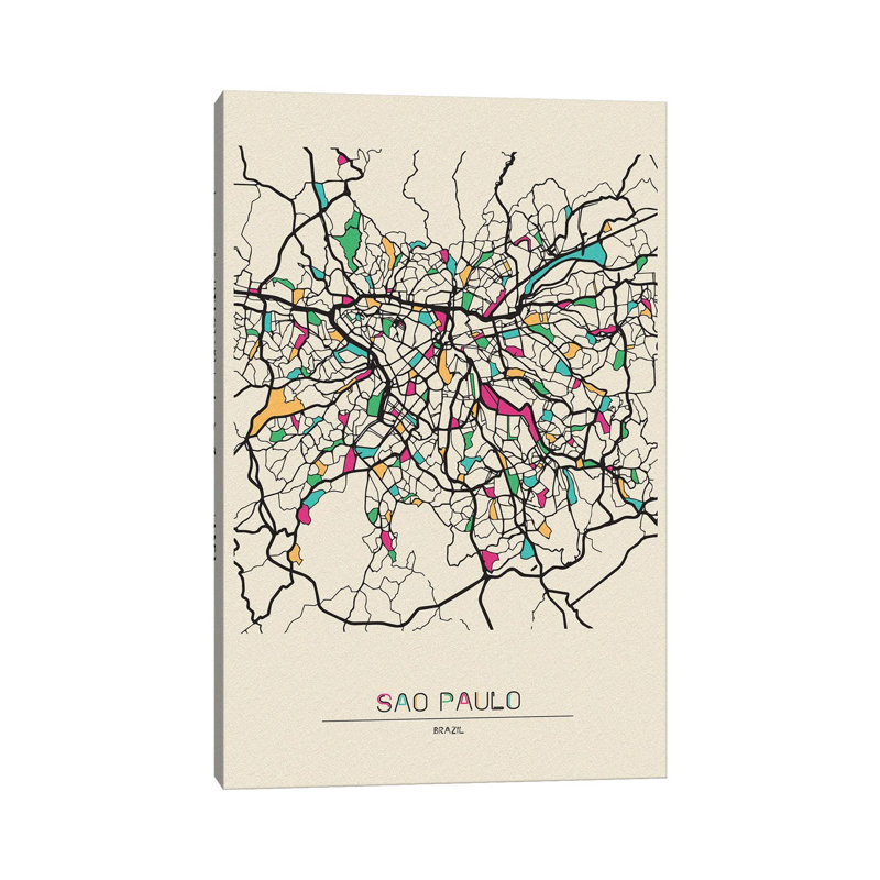 Carte de Saint-Paul, Brésil - Toile tendue, H 40 po x l 26 po x P 1,5 po