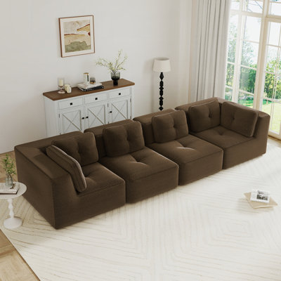Canapé modulaire surdimensionné surdimensionné avec assise profonde, velours côtelé, sans assemblage