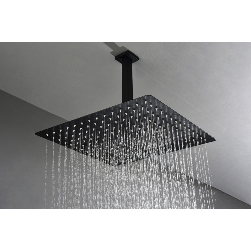 16" Matte Black Shower Head For Bathroom - Mimics Natural Rainfall, Self-Cleaning Nozzle, Compatible With American Standard Connections And All Arms Use Simulates Suits Pipe