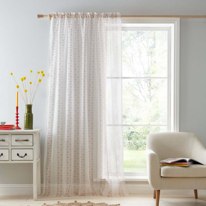 Floral Stripe Slot Top Voile, Width 140 x Drop 229 cm