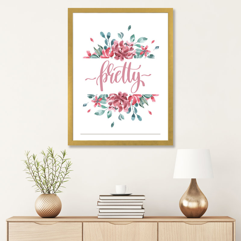 Jolie fleur - impression d'art graphique, Papier encadré doré, Blanc, H 32 po x l 24 po x P 1 po