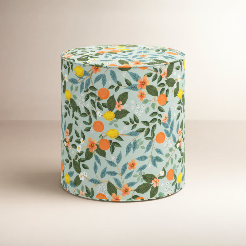Round Ottoman, Rpc Citrus Grove Mint Linen