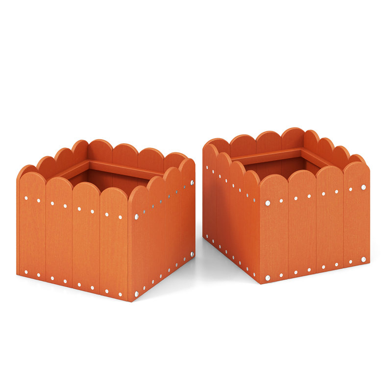 Arlmont & Co. 2 Pack Square Planter Box Weather-resistant Hdpe Flower Pot Garden Bed, Orange