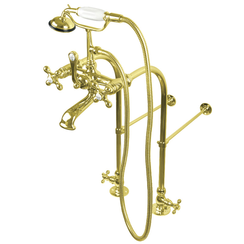 Polished Brass Vintage Freestanding Clawfoot Tub Faucet with Hand Shower