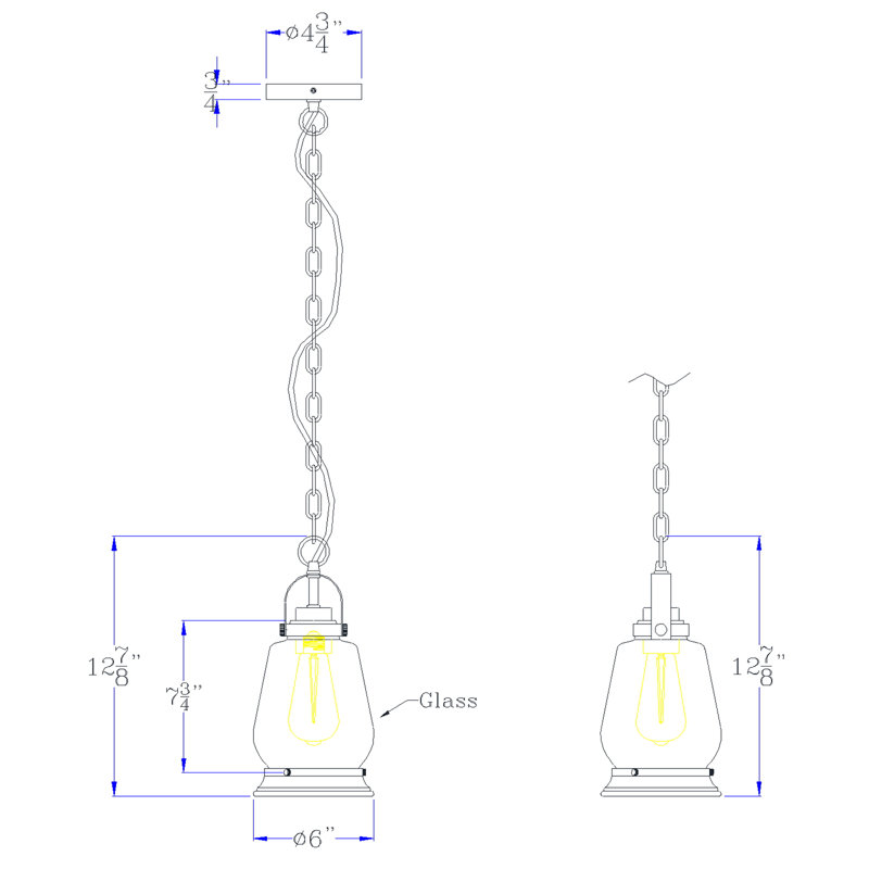 60W Alysoun metal pendant light with glass shade