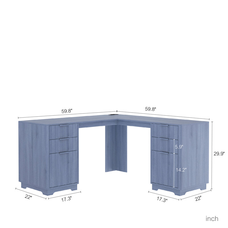Bureau en L avec tiroir et bureau d'ordinateur pour petits espaces, Bleu