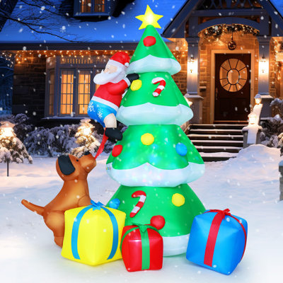 7.7 Ft Lighted Christmas Inflatable Santa Claus With Gift Bag Climbing On Christmas Tree