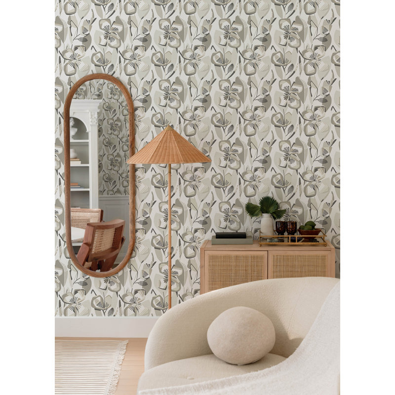 Papier peint avec fleurs naturelles Nathalie, Beige