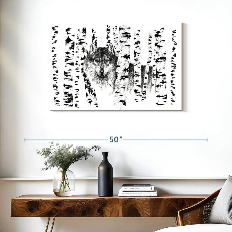 Birch Tree Forest Wolf, 24" H x 36" W
