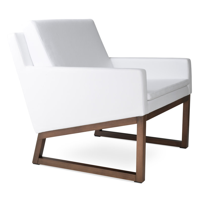 Nova Wood Armchair, White Faux Leather