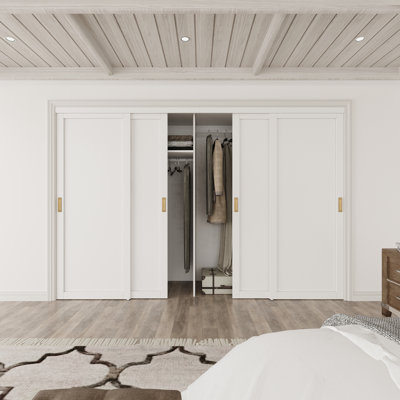 80" Single Panel MDF Sliding Closet Door with Full Hardware & Gold Handles
