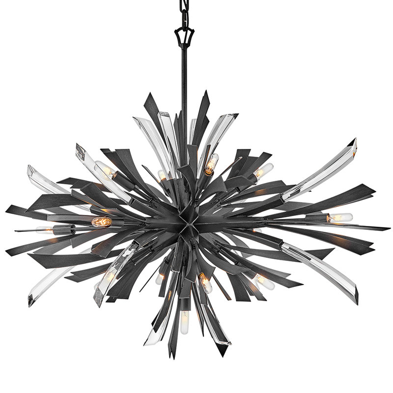 Vida 36" Thirteen-Light Modern Horizontal Hanging Chandelier w/ Crystal Accents, Brushed Graphite