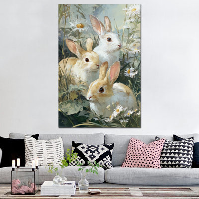  Art mural sur toile "Grand lapin" - Reproduction d'art de lapin de printemps, Pâques