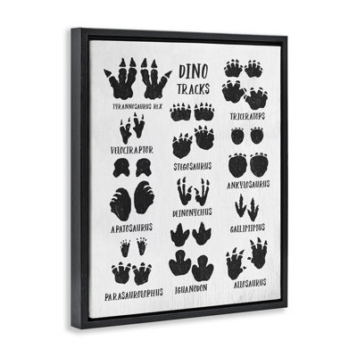 Children's Rustic Dinosaur Track Chart Framed Floater Canvas Wall Art by Daphne Polselli