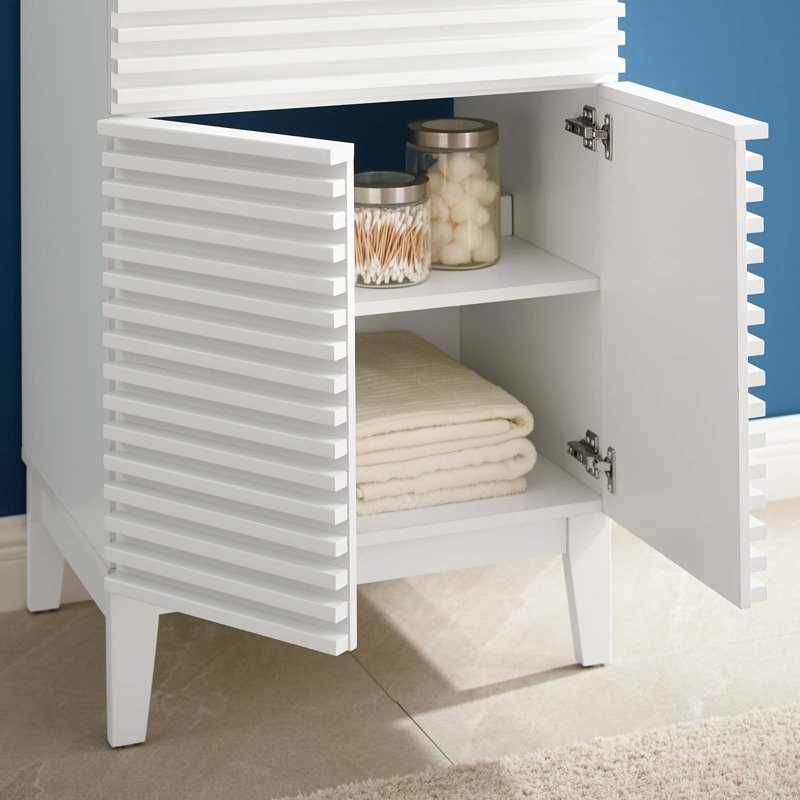 White 24" Freestanding Mid-Century Modern Bathroom Vanity