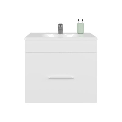 Meuble-lavabo de salle de bain avec lavabo, 1 tiroir, blanc