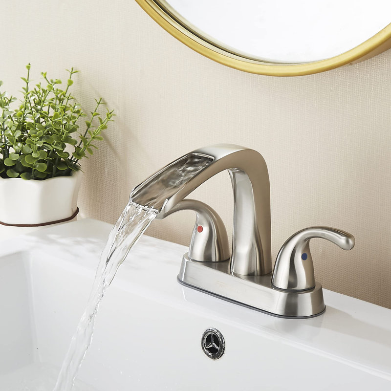 Robinet de salle de bain à ensemble central avec bonde, Nickel brossé