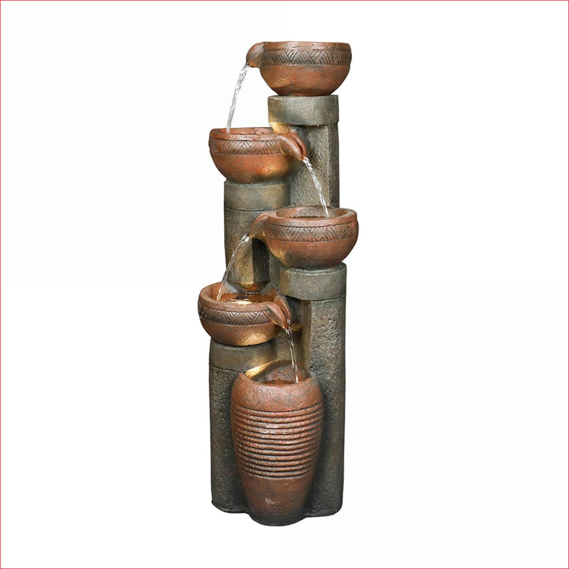 Fountains, 5-Tier 39.7" H Outdoor Fountain with LED Lights, for Garden Patio Yard | Resin | Tiered