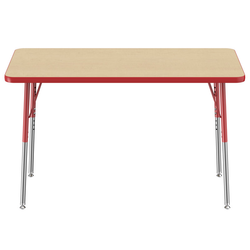 Table d'activité rectangulaire à hauteur réglable en forme de T, 24 po x 48 po, Érable / rouge, Roulement pivotant standard