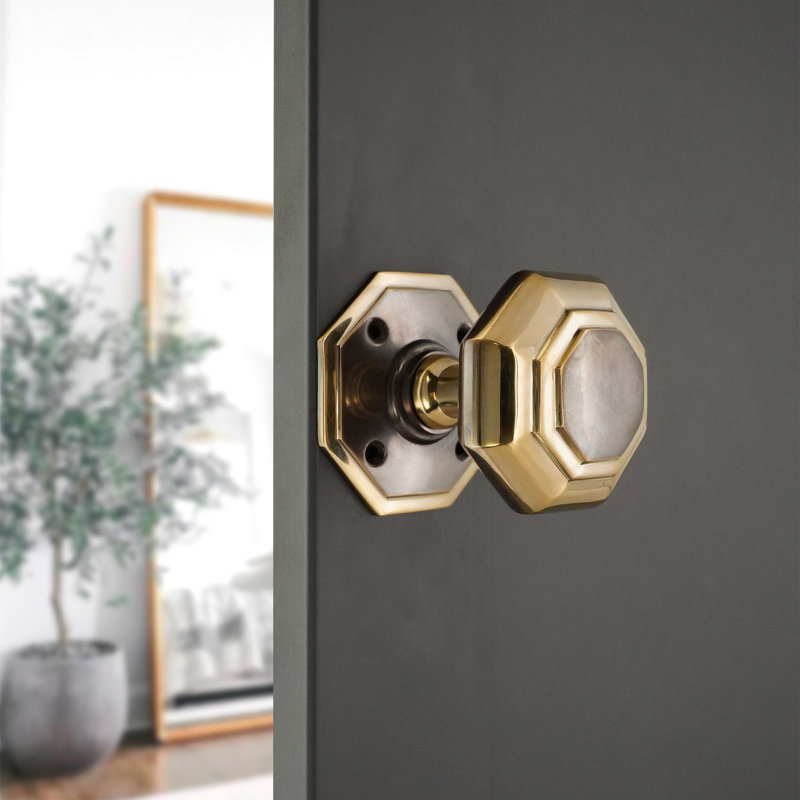 Octagonal Mortice Door Knob Aged Brass