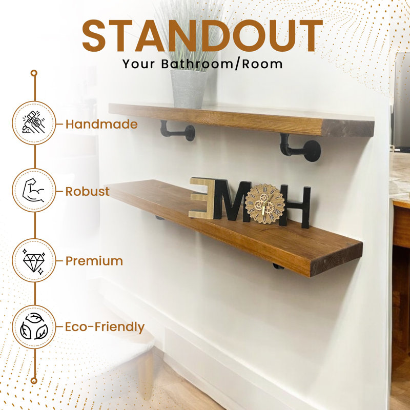 Aleksah Wood Floating Shelf, Tudor Oak, 4.5cm H x 120cm W x 22cm D