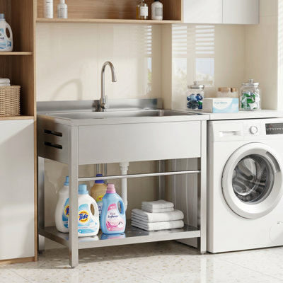 39'' Stainless Steel Utility Sink, Free Standing Laundry Tub For Laundry room, Workshop, Garage, Greenhouse, Pet Care