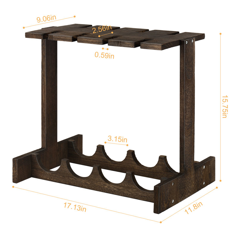 Brooklen Solid Wood Tabletop Wine Bottle & Glass Rack in Brown