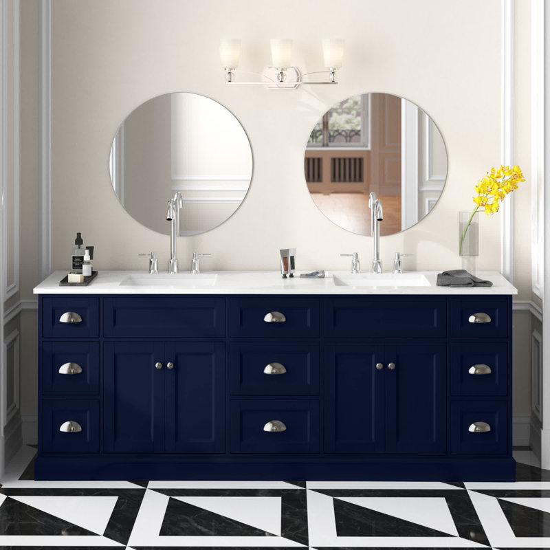 Ensemble de meuble-lavabo simple 24 po Alberthe, Nickel brossé, Bleu