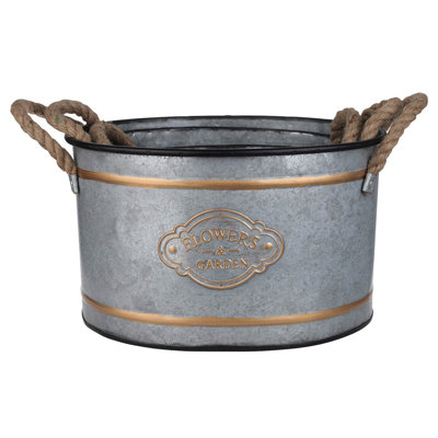 Metal Decorative Pot Collection Of 3 With Rope Handles And Gold Trim Piece, Cottage Aesthetic Look - Alike, Progressive Sizing For Nesting, 4.2 Lbs Pots Ornament Feature, Grey Multi Shade, Space
