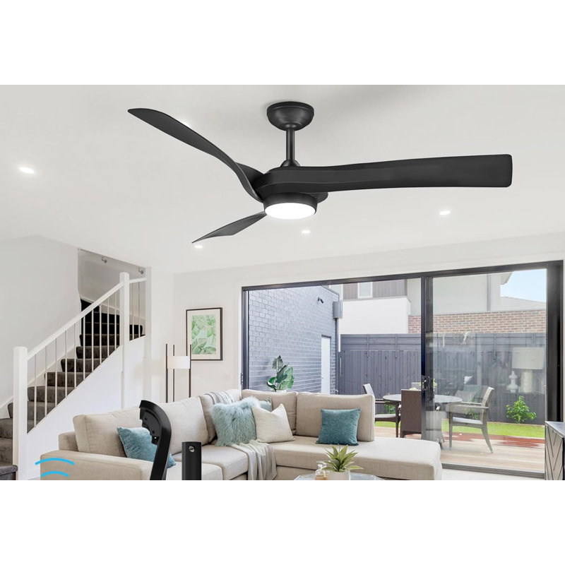 Ventilateurs de plafond avec lumières, ventilateur de plafond de 52 pouces à 6 vitesses avec 2 tiges de contrôle, télécommande, ventilateur à DEL à intensité variable, réversible, moderne, silencieux, intérieur / extérieur