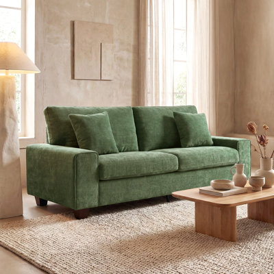 Karlita 3-Seater 89'' Modern Upholstered Sofa with Square Armrests and 2 Throw Pillows