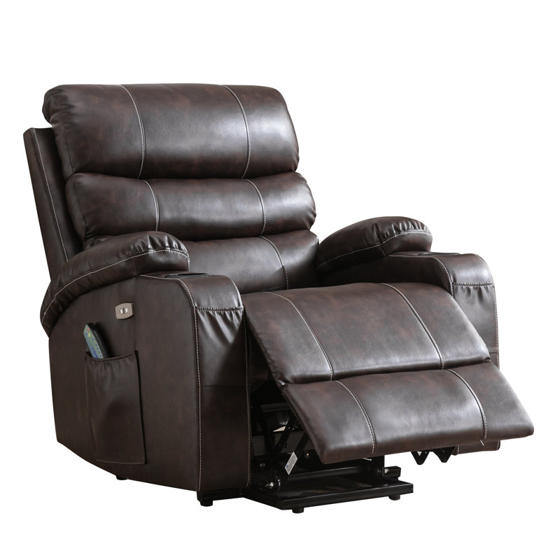 Power Lift Massage Chair with Waist Heating, Reclining Chair with USB, Side Pocket & Cup Holder, Brown Faux Leather