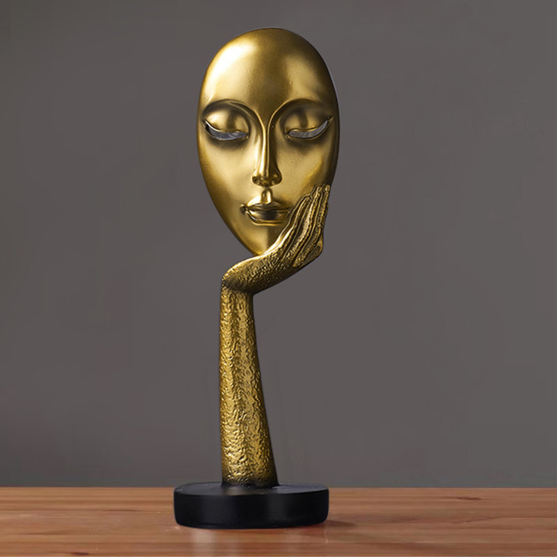 Adsett Abstract Resin Woman Face Statue Home Decoration, 37cm H x 11.5cm W x 11.5cm D, Gold
