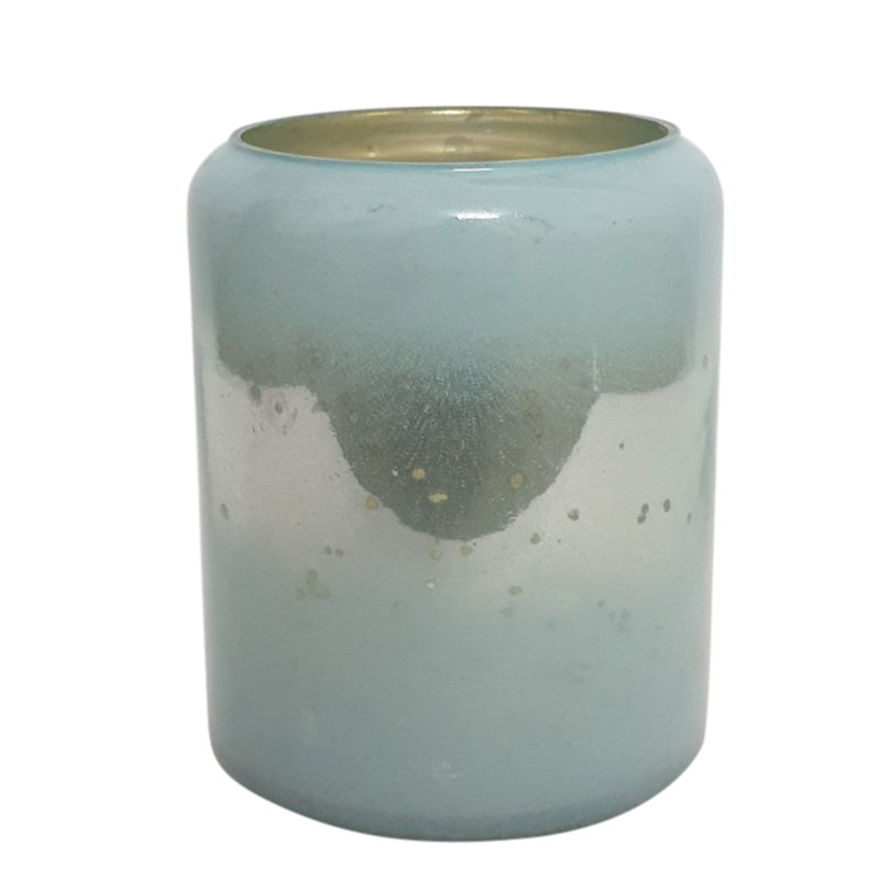 Pot à bougie en verre bleu 5 po, H 5 po x l 4 po x P 4 po