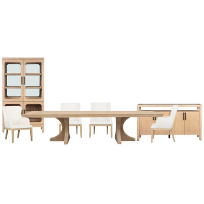 Extendable Trestle Dining Table With 4 Arm Chairs Sideboard And Curio