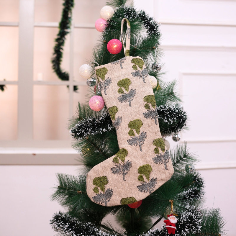  Chaussette de Noël à imprimé bloc de style rétro - Manmohan, H 16 po x l 6,5 po