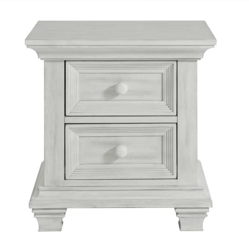 Table de chevet 2 tiroirs Weston, Blanc rétro