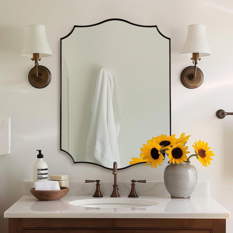 Miroir de salle de bain Anayalee Cadre en acier inoxydable, Bronze brossé, 32 po x 24 po
