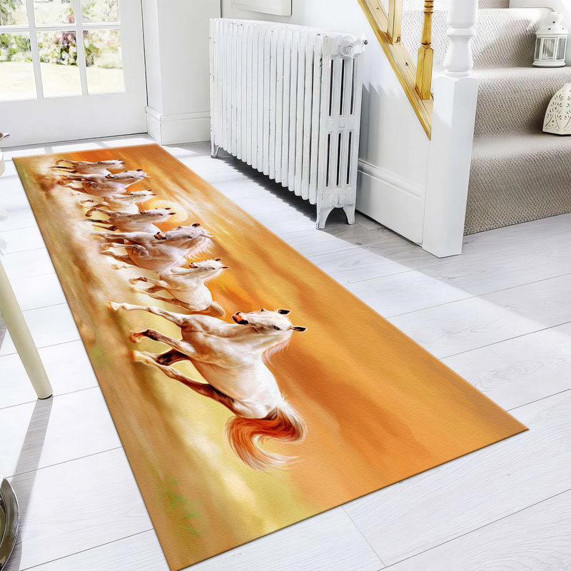 Eye-Catching Non Woven Thin Type Printed Rug with Abstract Splash Design in Vibrant Colors, Rectangle 2'7" x 6'6"
