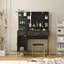 Ensemble de coiffeuse avec lumières à DEL, ensemble de coiffeuse blanche moderne avec tabouret moelleux, 3 coiffeuses avec 2 tiroirs, tablettes ouvertes, armoire et station de charge