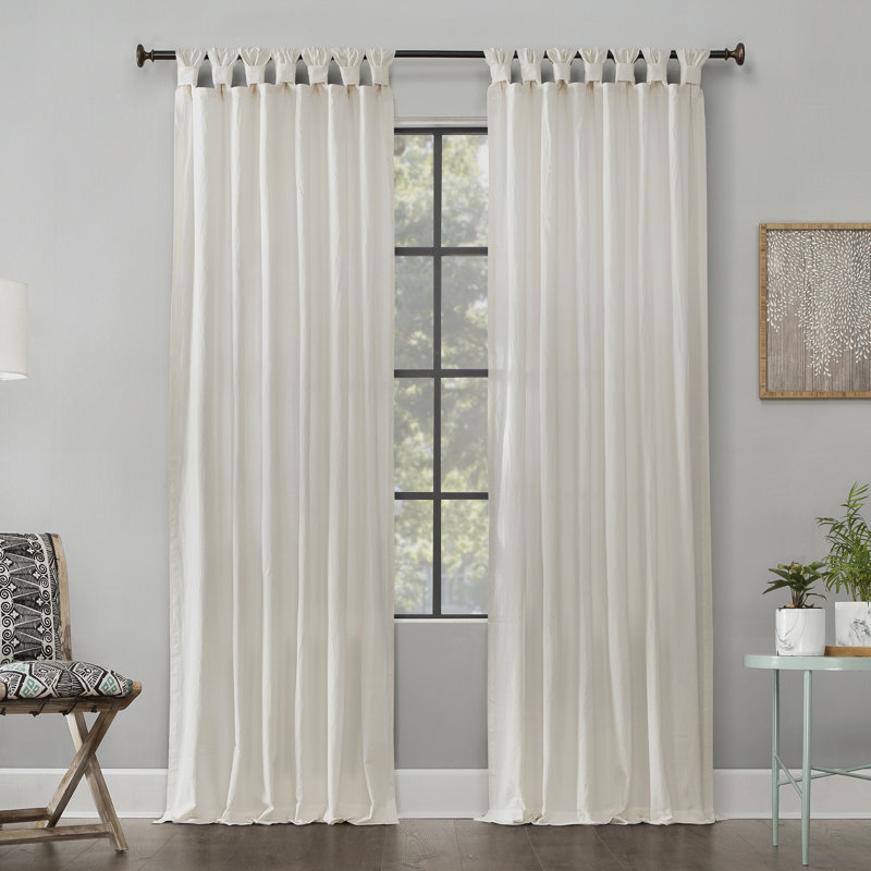 Archaeo Sarro Washed Cotton Semi-Sheer Tab Top Curtain Panel, Ivory, 52" W x 108" L