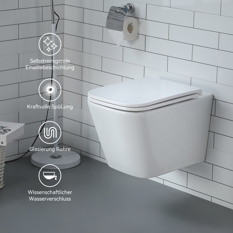 Belfry Bathroom Jakeman LPF Elongated Wall Mounted Wall Hung Toilets (Seat Included)