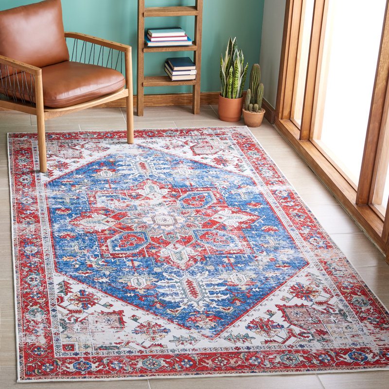 Sonia Oriental Blue/Red Area Rug, Rectangle 6'6" x 9'