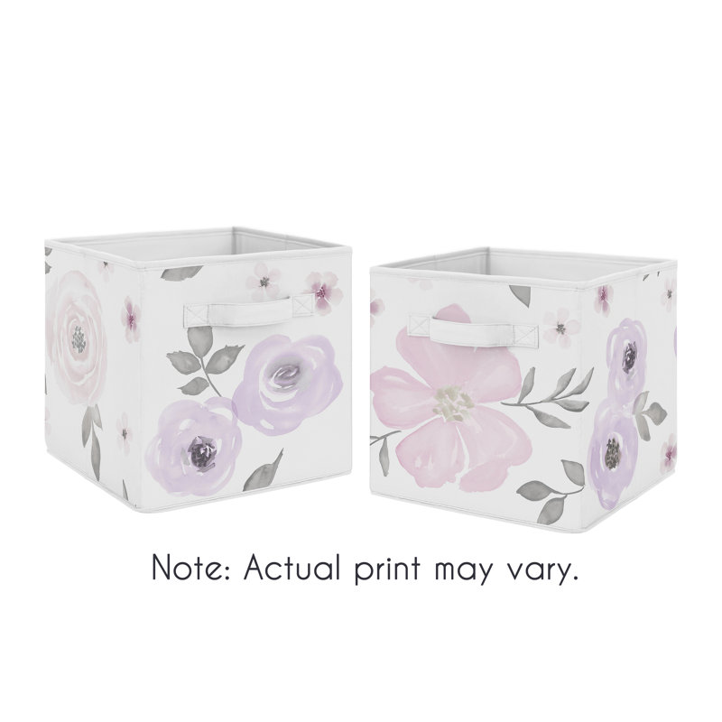 Lavender and Pink Watercolor Floral Fabric Storage Bins, Set of 2