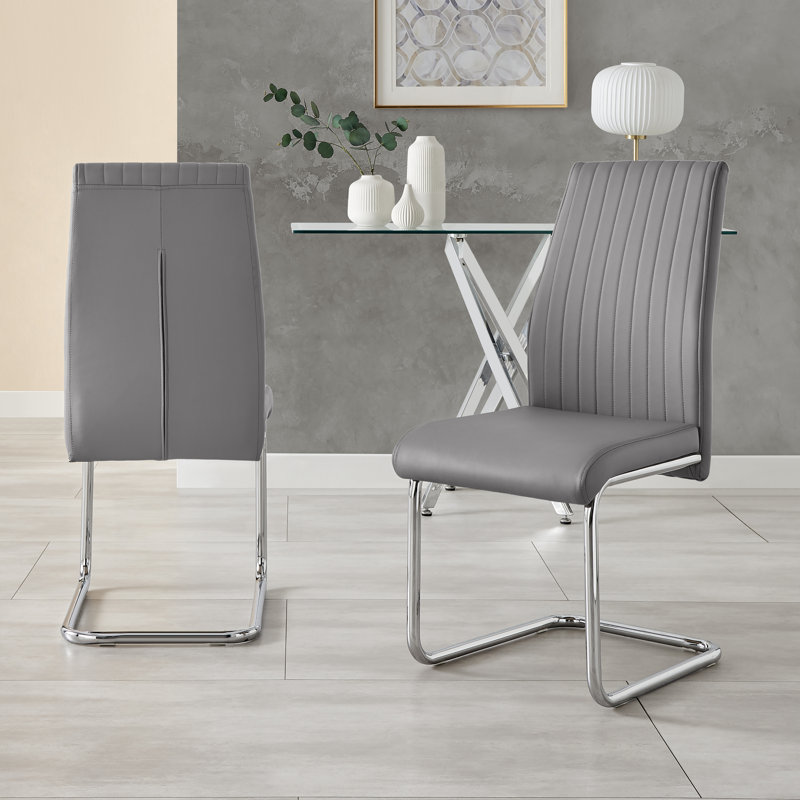 Loren Faux Leather Dining Chairs with Chrome Legs Upholstered Modern Design, Grey