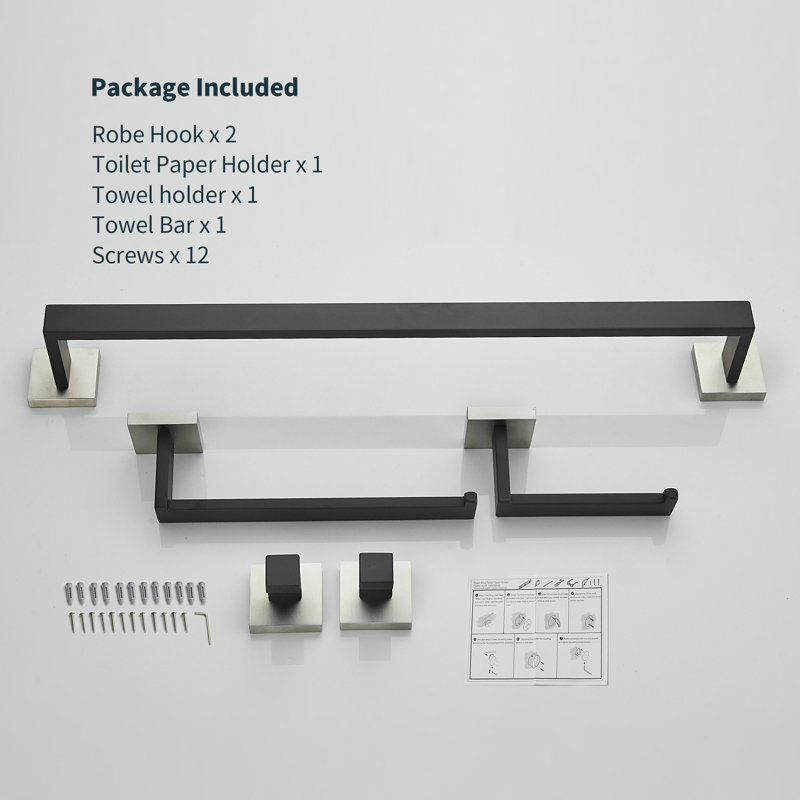 5 - Piece Bathroom Hardware Set, Black/Brushed