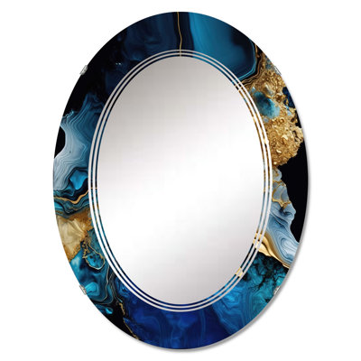 Preister Abstract Geode Gold And Blue Marble IV - Abstract Marble Wall Mirror