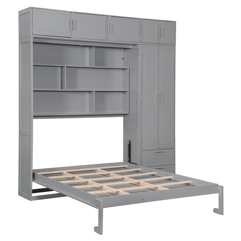 Lit escamotable mural avec armoire supérieure, Gris