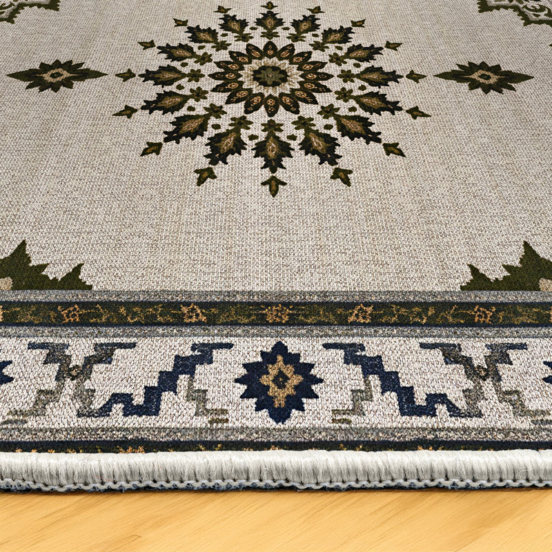 Selima Collection Digital Print Cotton-Polyester Beige Moroccan Rug, Runner 2'8" x 13'2"
